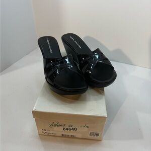 NWT Athena Alexander Glossy Black Crisscross Wedge Mules Sz 9